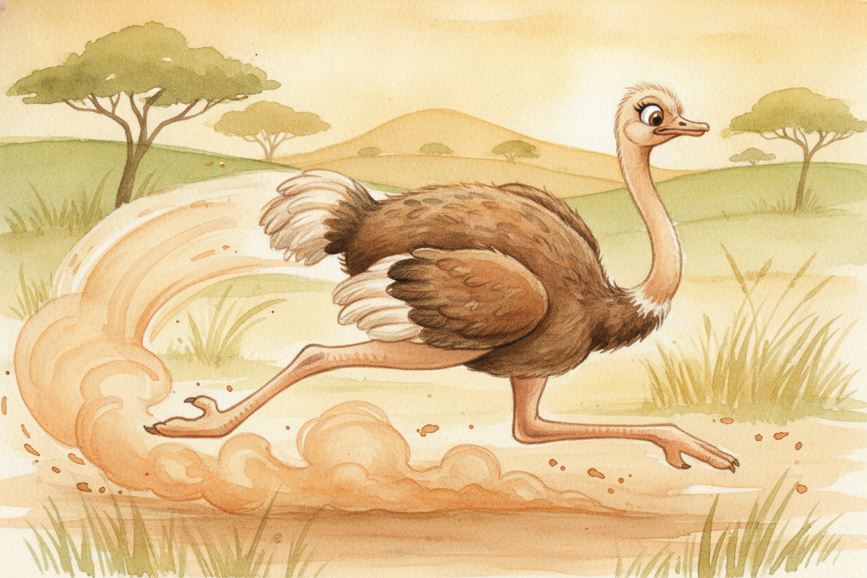 ~~The payoff is spectacular.~~ An ostrich can run **faster than a galloping horse** — up to about *70 kilometers an hour