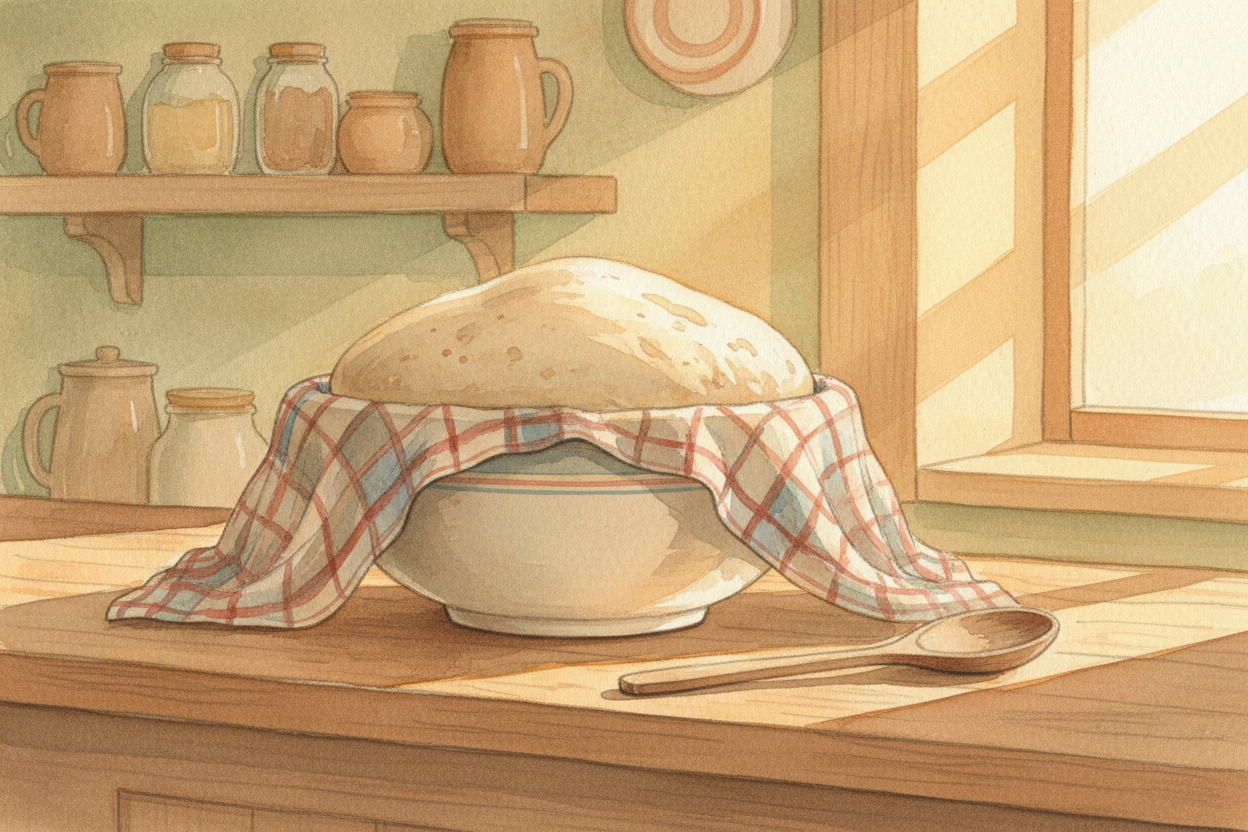 You mix flour, water, salt, and a spoonful of something called ++yeast++. You knead it into a smooth ball, cover it with