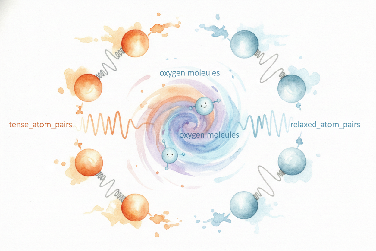 So burning is really just a **great atomic swap**. The fuel's tight, tense bonds ~~snap open~~. Then the freed atoms *ru
