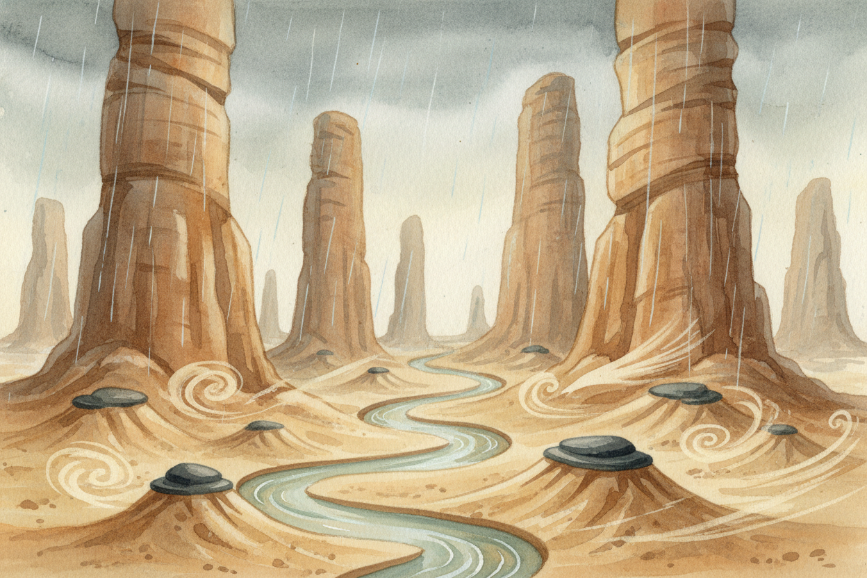 Rain and wind went to work on the tuff ~~like sculptors with a chisel~~. Water seeped into cracks and froze in winter, *