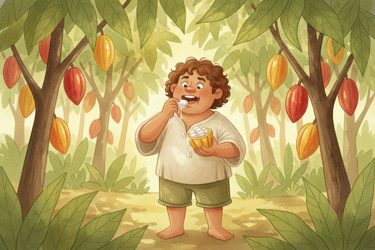You break open a cacao pod fresh from the tree, scoop out the white, slimy seeds inside, and pop one in your mouth. It t