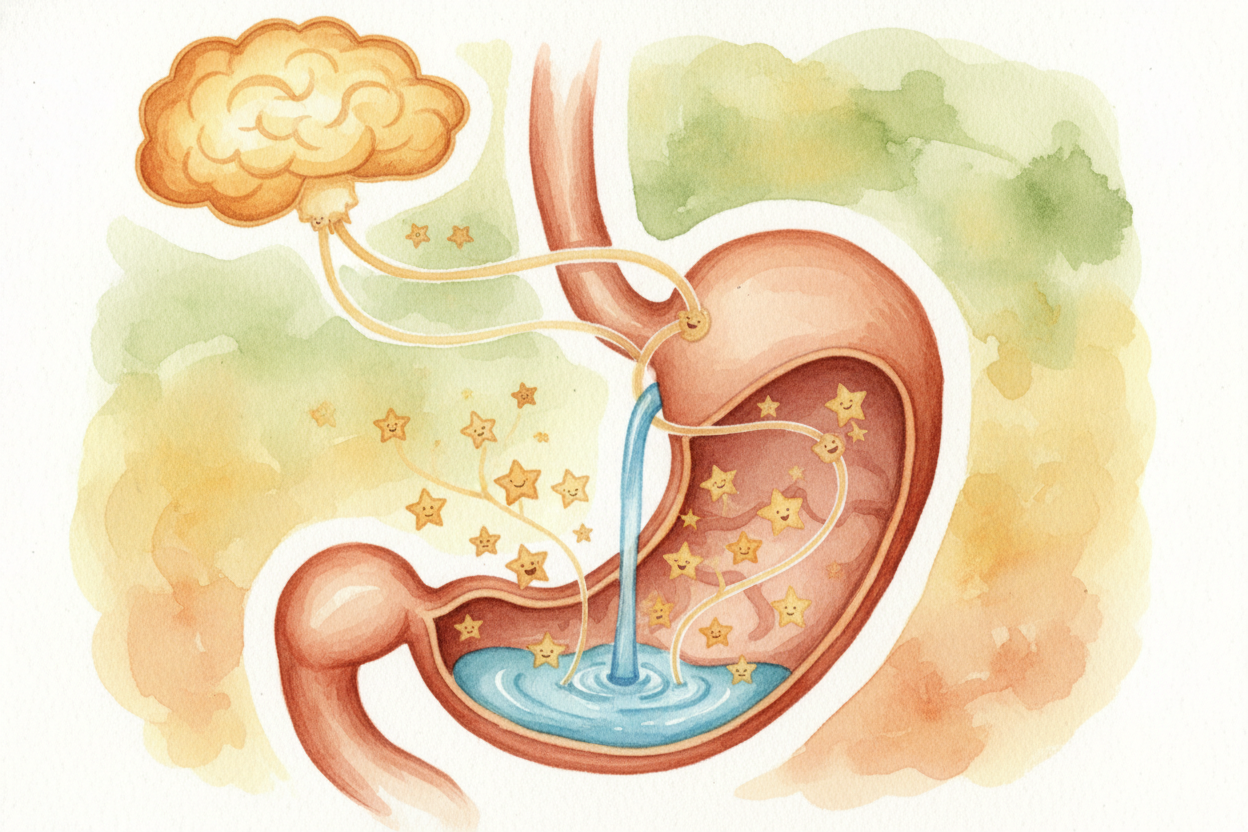 There's also a ++hydration trick++ happening. **Cold water gets absorbed by your stomach a bit slower than warm water**,