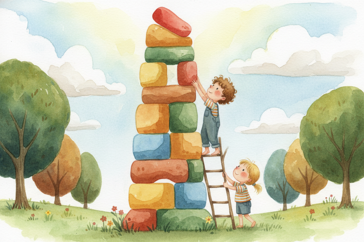 **It's like trying to build the tallest tower**. You stack one block, I stack one higher. You add ten, I add eleven. ~~N