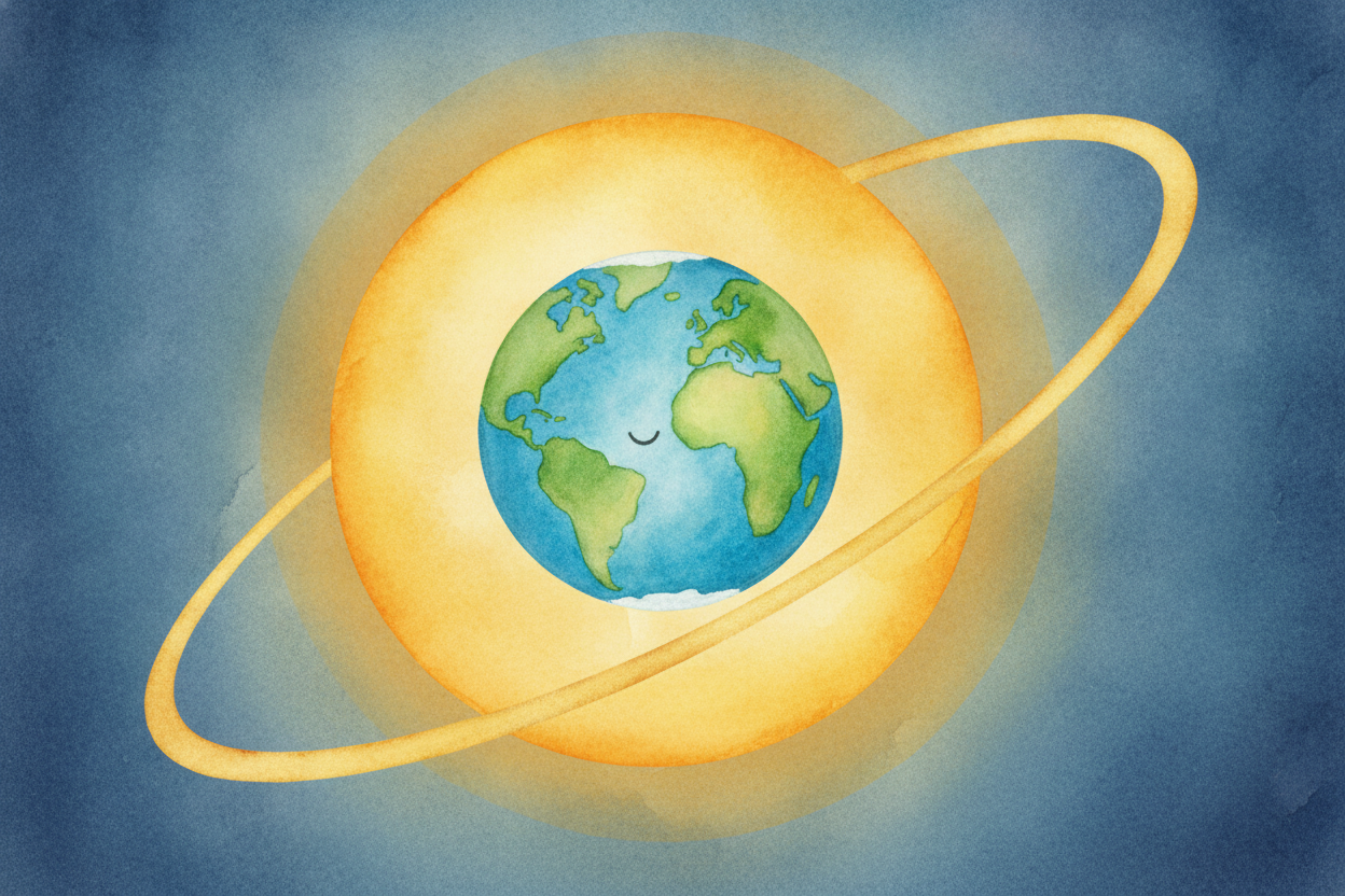 So Earth is ~~always falling toward the Sun~~ — but it's also **zooming sideways so fast** that it keeps missing. It cur