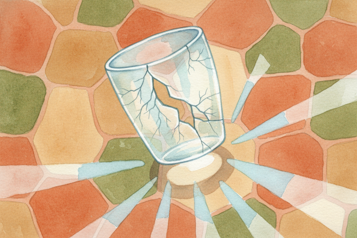 You drop a glass. It hits the floor. ~~And suddenly,~~ there are a **hundred glittering daggers** scattered across the k