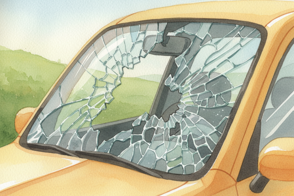 Meanwhile, safety glass — the kind in car windshields — is designed to ~~break the opposite way~~. It has layers that fo