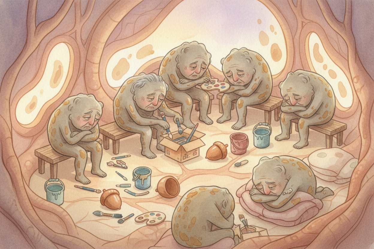 ~~But cells get tired.~~ After decades of nonstop work — **ten years, thirty years, fifty years** — your melanocytes sta