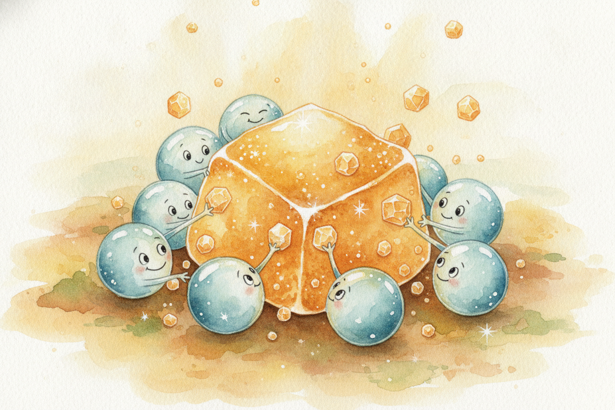 ~~So what does dissolving even mean?~~ When sugar disappears into water, the water particles are **crowding around each 