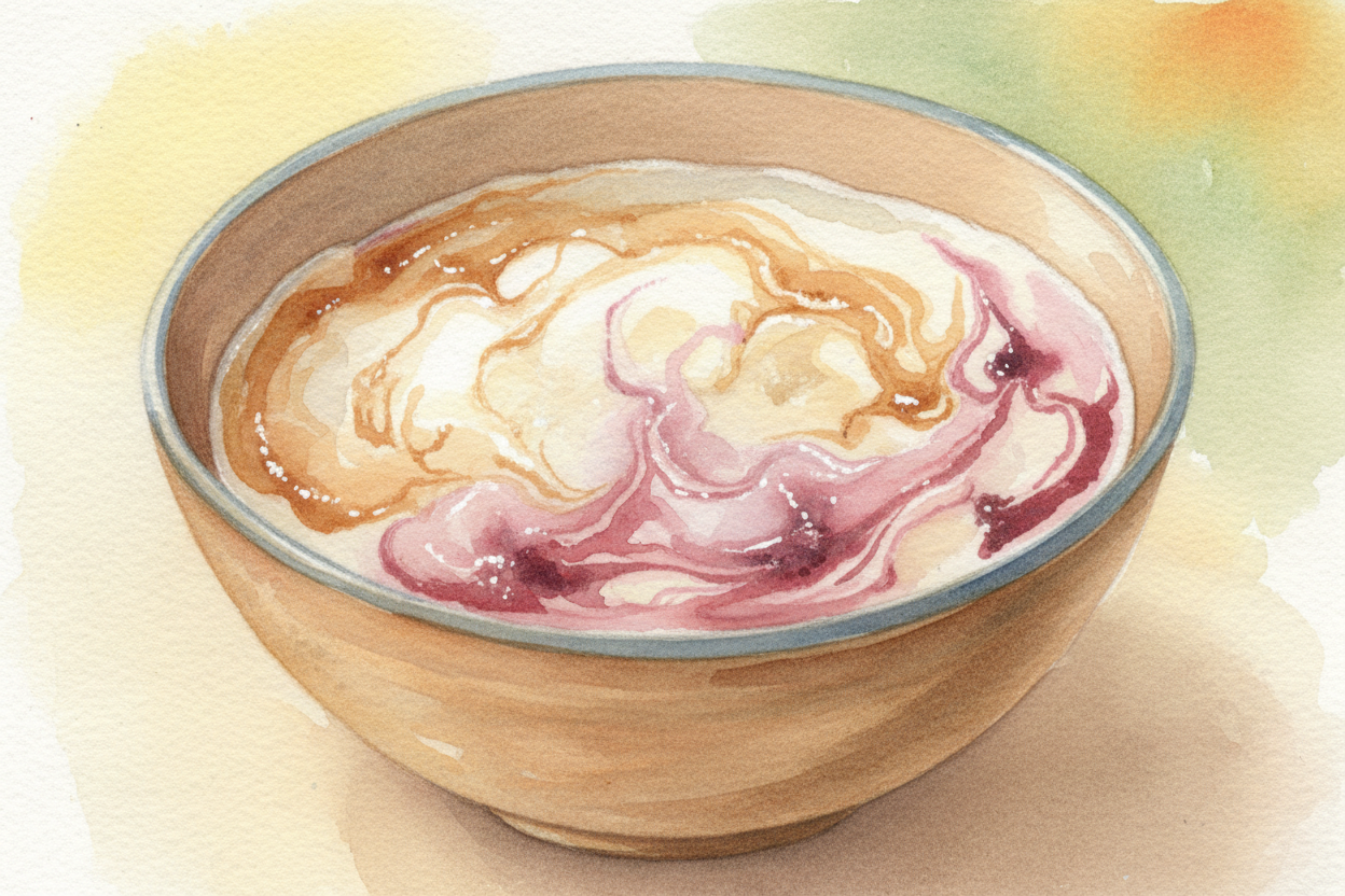 The fat and sugar that were **trapped in the frozen web** now swirl into the growing puddle. ~~What was a firm scoop bec