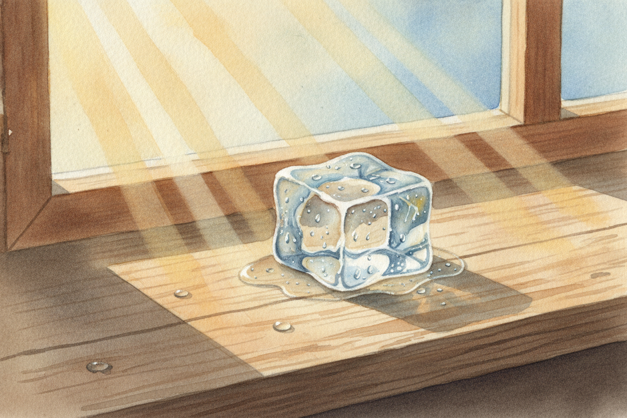 ~~Here's a question~~ that hides inside every ice cube: how can one thing be **hard, then runny, then a puff of cloud** 