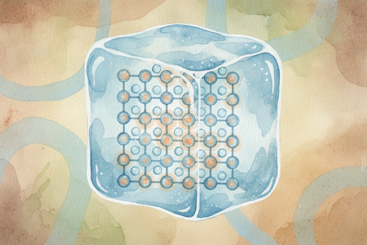 In ice, those dancers are cold, so they **barely move**. They link arms and lock into a tidy crystal grid, _like dancers
