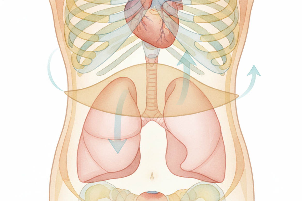 Your sides hurt because of a flat sheet of muscle stretched across your belly like a trampoline fabric. It's called your