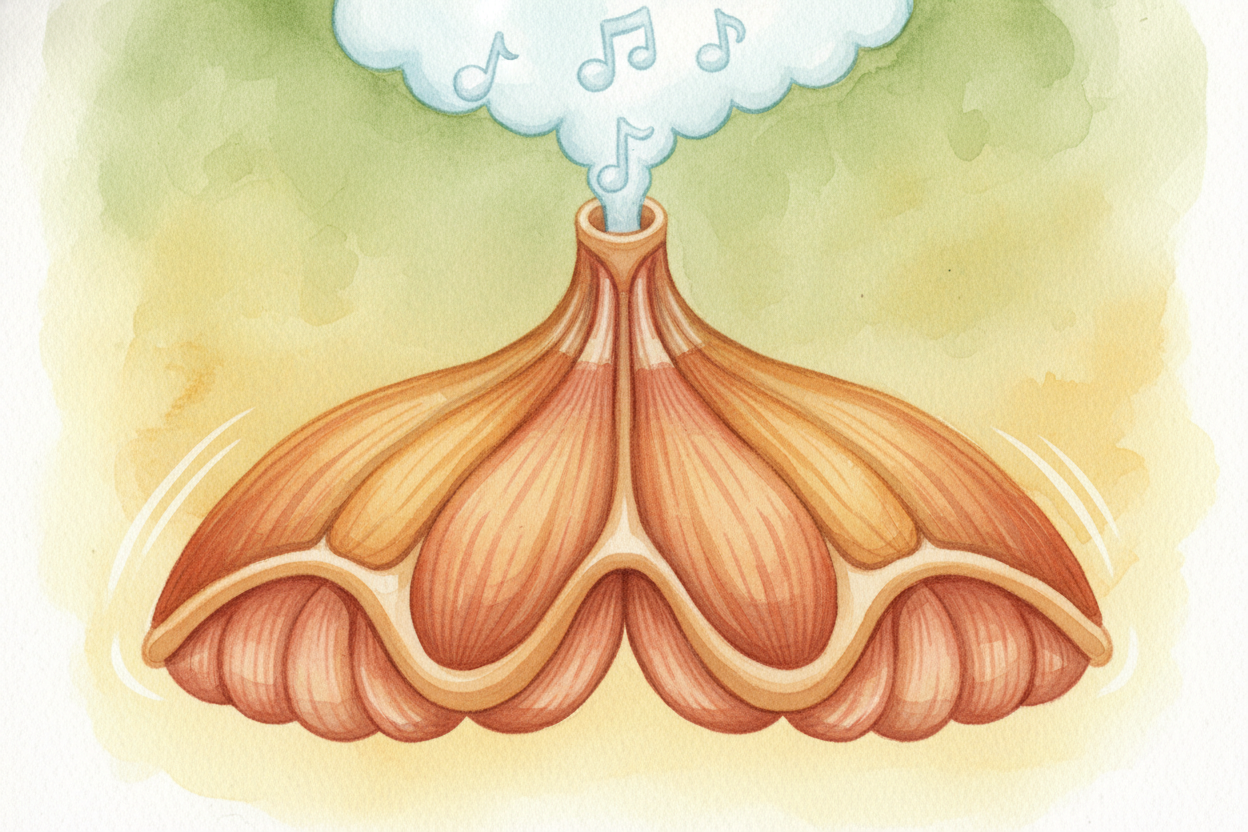 When you laugh, your ++diaphragm++ **goes wild**. It contracts fast and hard, over and over, squeezing bursts of air up 