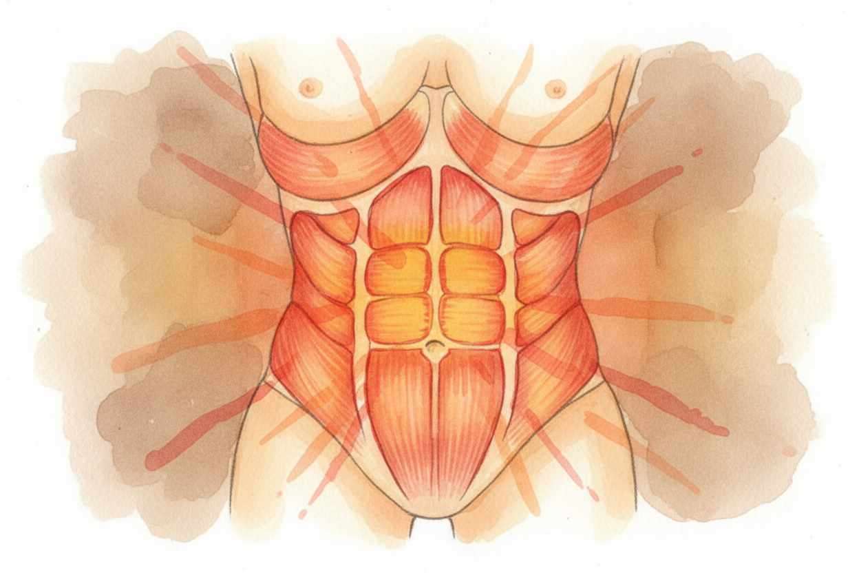 Your belly muscles ~~join the party~~ too. They **tighten up** to help push air out during each laugh. So now you've got