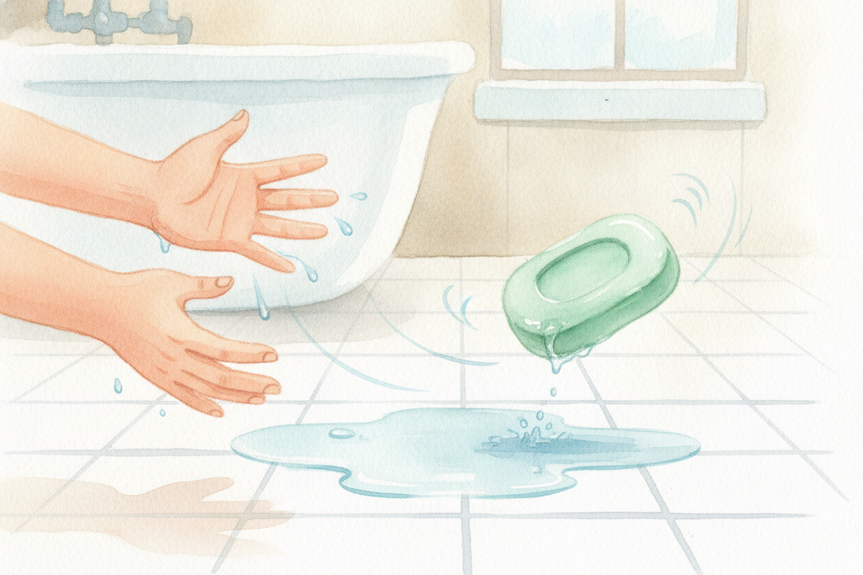 When soap meets the oils on your skin, it starts pulling them apart and loosening them. ~~That slippery feeling?~~ It's 