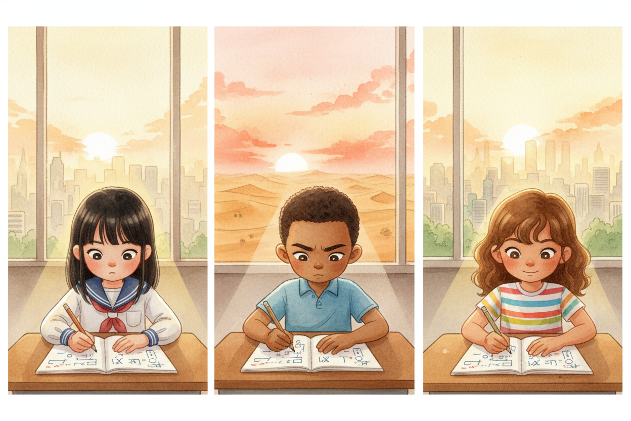 A kid in ++Tokyo++ writes "2 + 2 = 4" in her notebook. A kid in ++Cairo++ writes "٢ + ٢ = ٤" in his. A kid in ++São Paul