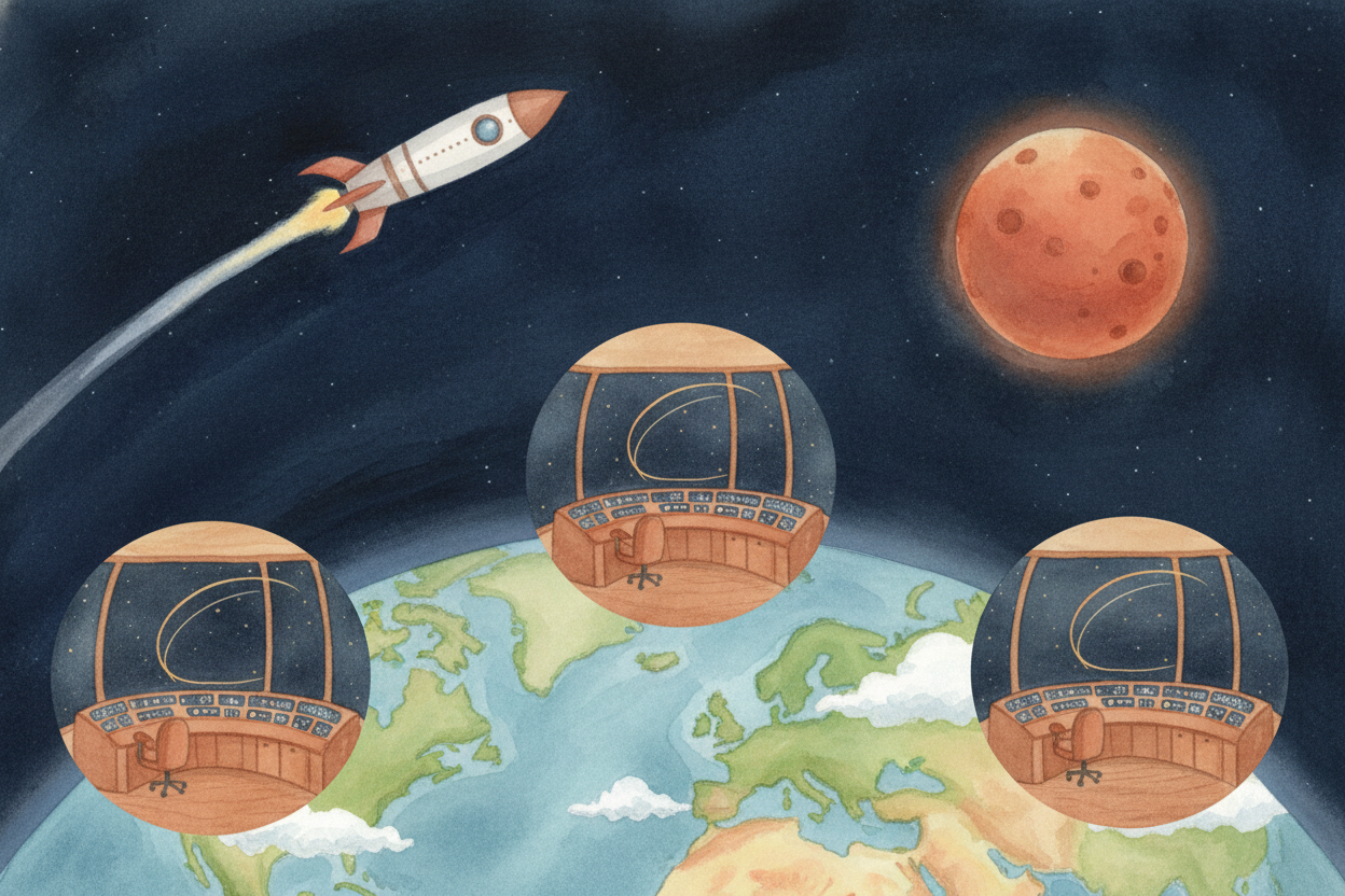 So when a spacecraft launches toward Mars, engineers in ++Houston and Moscow and Bangalore++ can all calculate **the sam