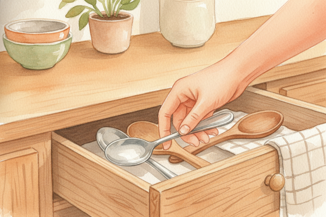You grab a metal spoon from the drawer. Cold! Then you touch the wooden spoon right next to it. Warmer. ~~But wait~~ — t