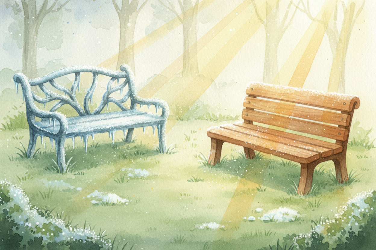 ~~This is why~~ a metal bench on a winter morning **freezes your legs**, but a wooden bench feels okay. Why a ceramic mu