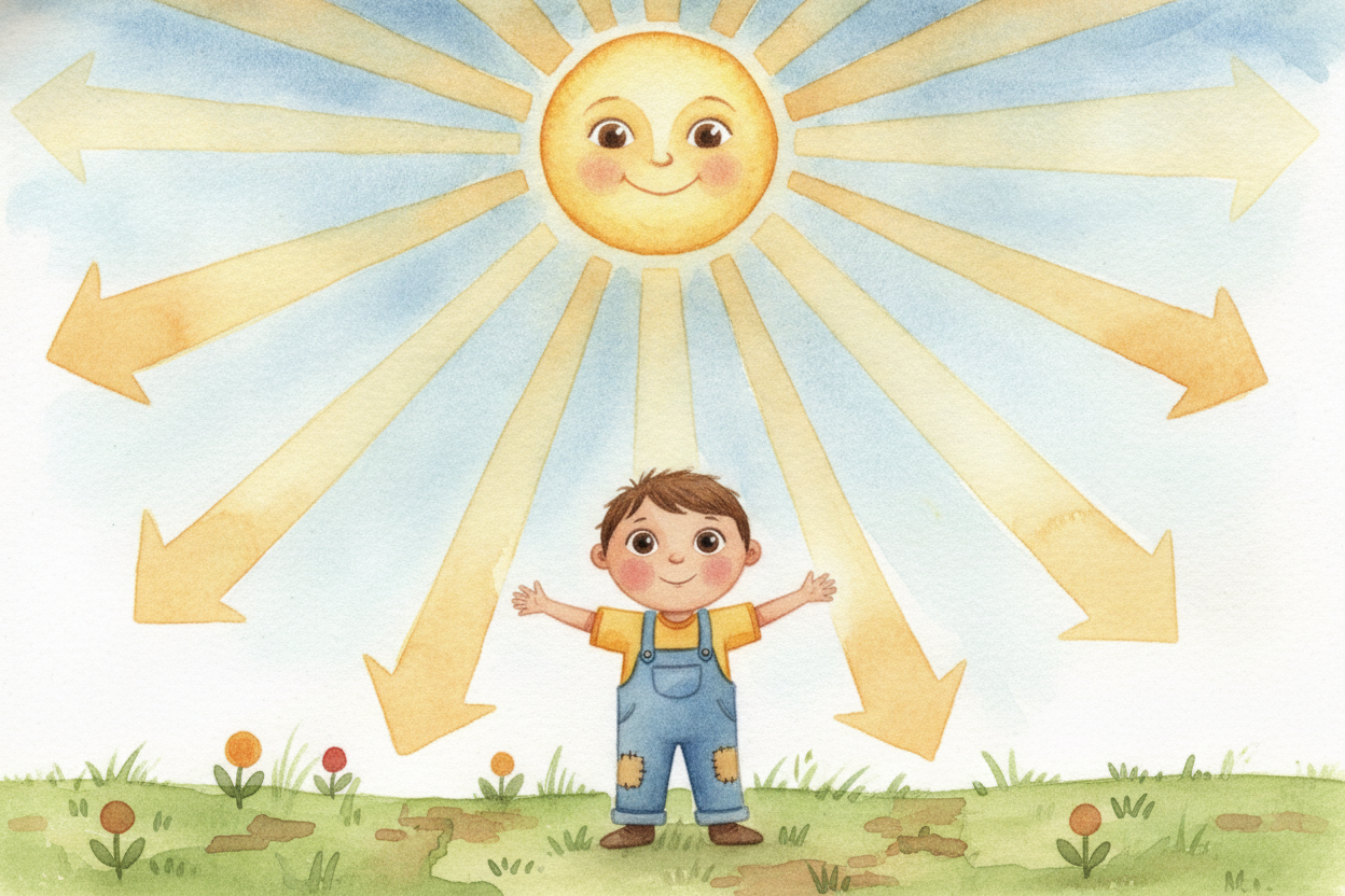 Light travels in straight lines, ~~like millions of tiny arrows~~ zooming from the sun. **They fly and fly** until they