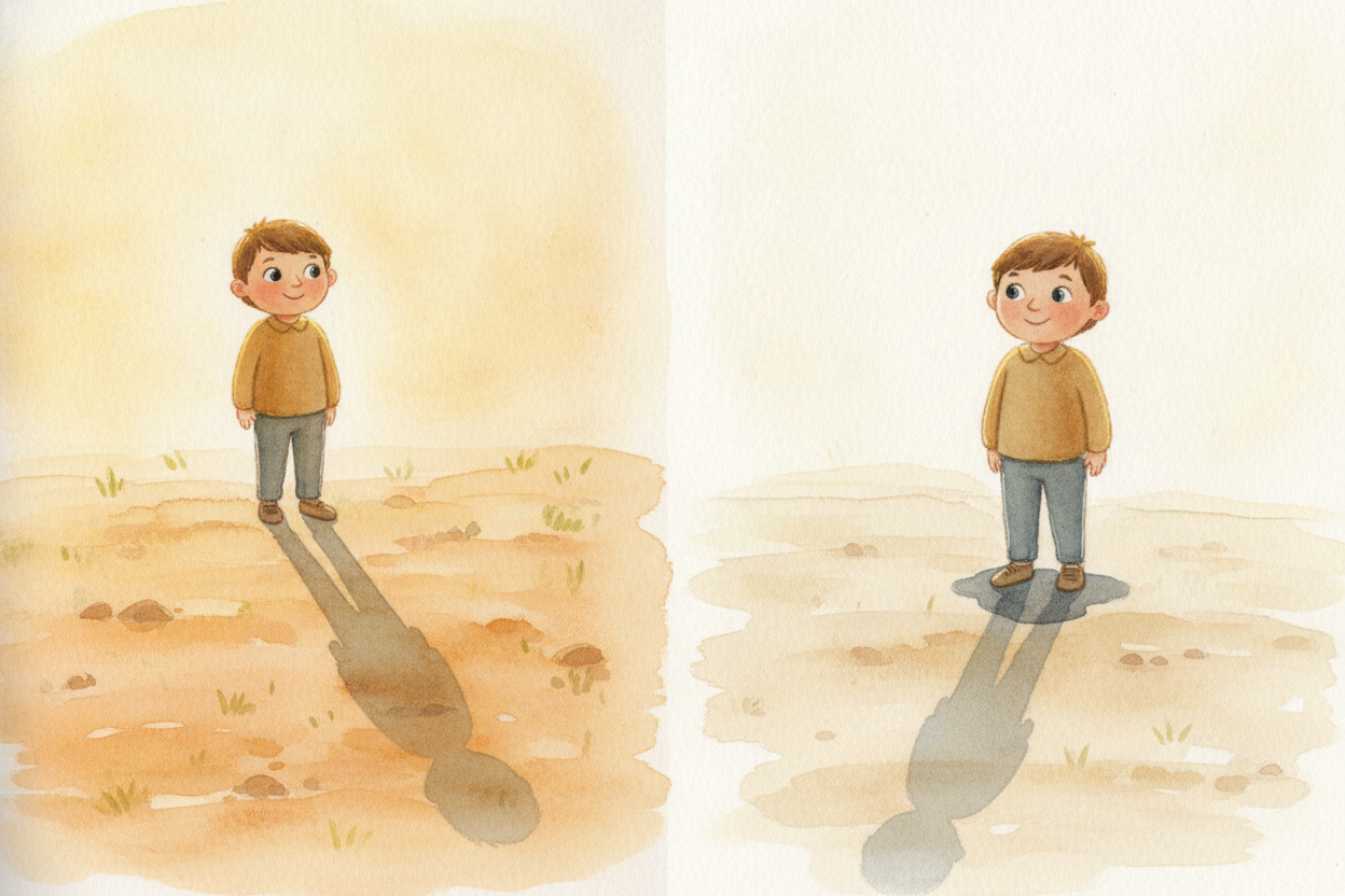 ~~Watch it change size, though.~~ When the sun sits low at evening, the light comes in sideways, and your shadow stretch