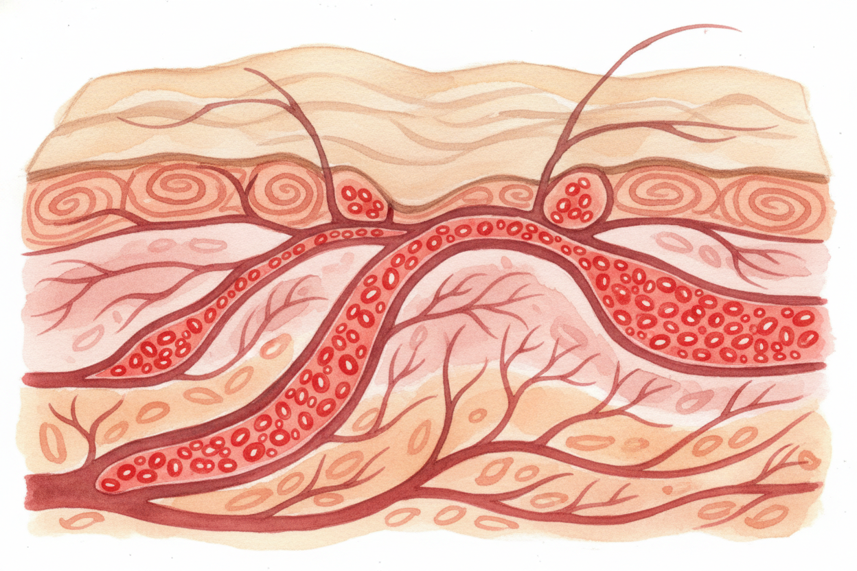 When those muscles relax, the blood vessels in your face get wider — a process called ++vasodilation++. Suddenly, more b