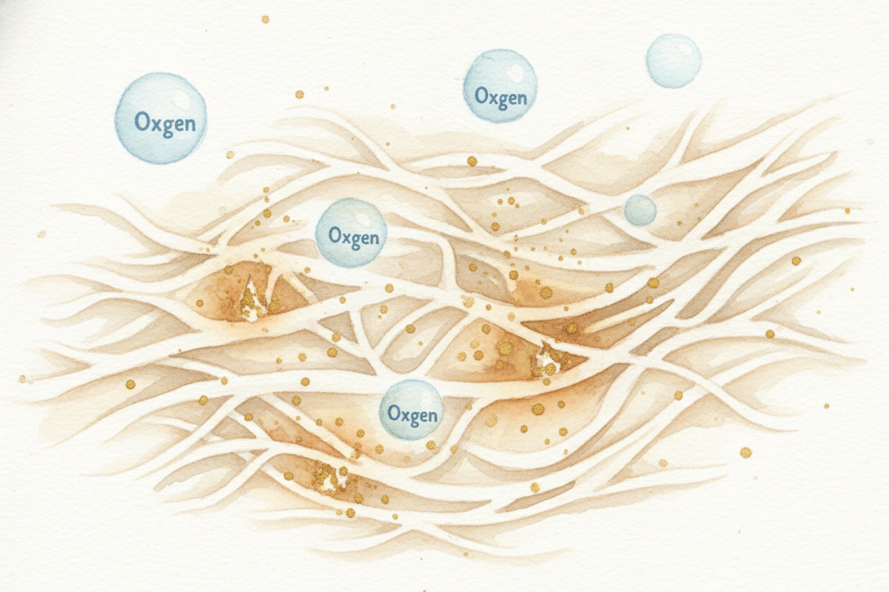 ++Lignin++ loves oxygen. When oxygen from the air touches lignin, they react — **like two chemicals meeting at a party a