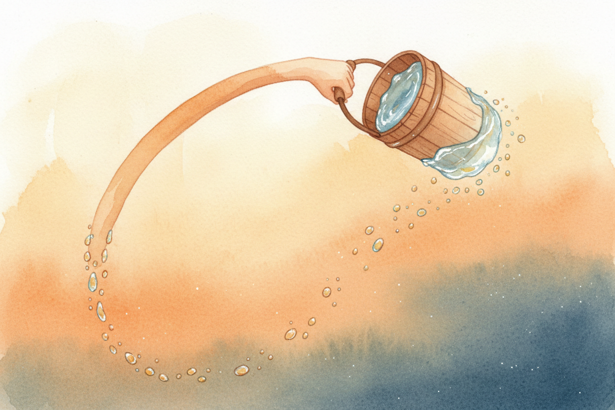 ~~Now, imagine~~ you're swinging a bucket of water in a circle over your head. If you swing fast enough, **the water doe