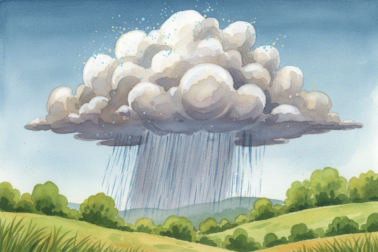~~Here's the wild part:~~ even in a summer thunderstorm, **there's snow up there**. The tops of those towering clouds st
