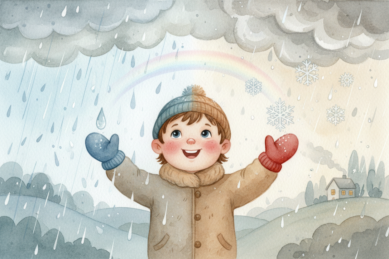 So rain and snow **aren't really different things**. They're the same sky-water on different temperature journeys. ~~Nex