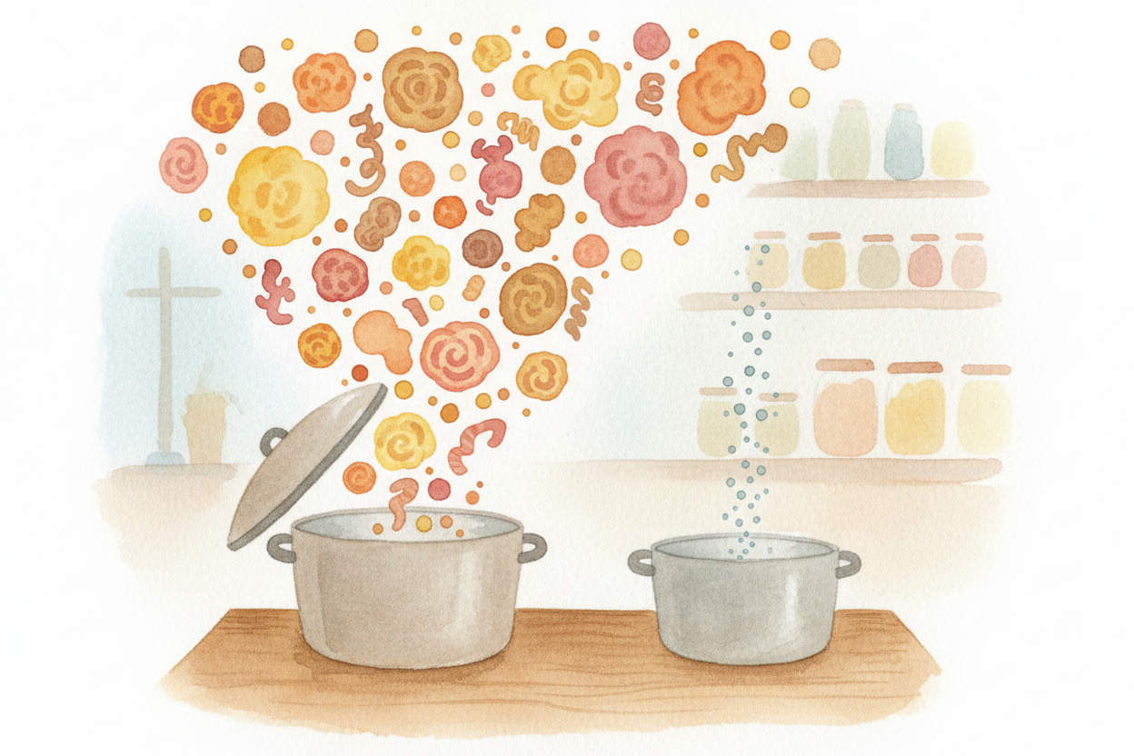 There's one more trick: variety. Hot soup doesn't just release **MORE smell molecules** — it releases a **WIDER mix** of