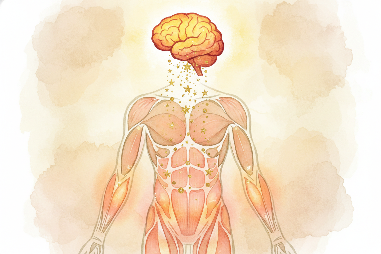 Your brain loves this. It releases chemicals called ++endorphins++—*natural feel-good molecules* that act like tiny rewa