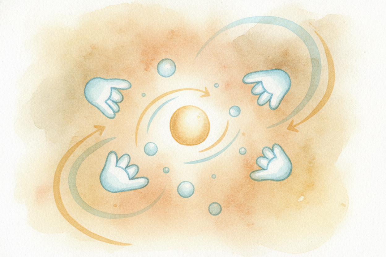 ~~Here's the secret:~~ water molecules are **a little bit grabby**. Each one is slightly positive on one end and slightl
