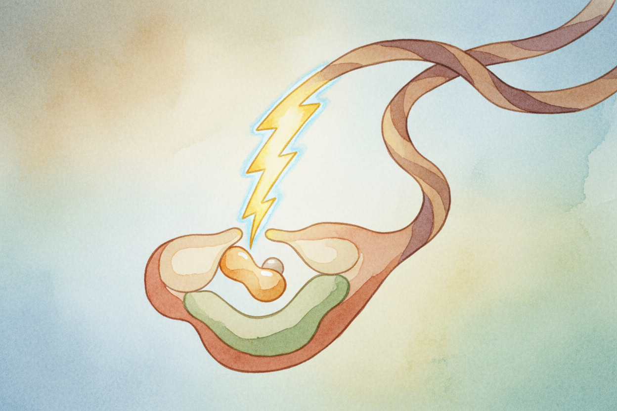 The moment sugar ~~clicks into~~ the receptor, the receptor changes shape slightly. That shape-change is **like flipping