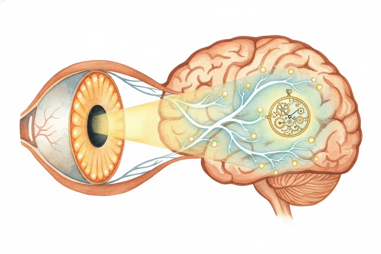 ~~But here's where it gets weird.~~ Your eyes have their own sunlight job. Bright morning light hits special cells in th