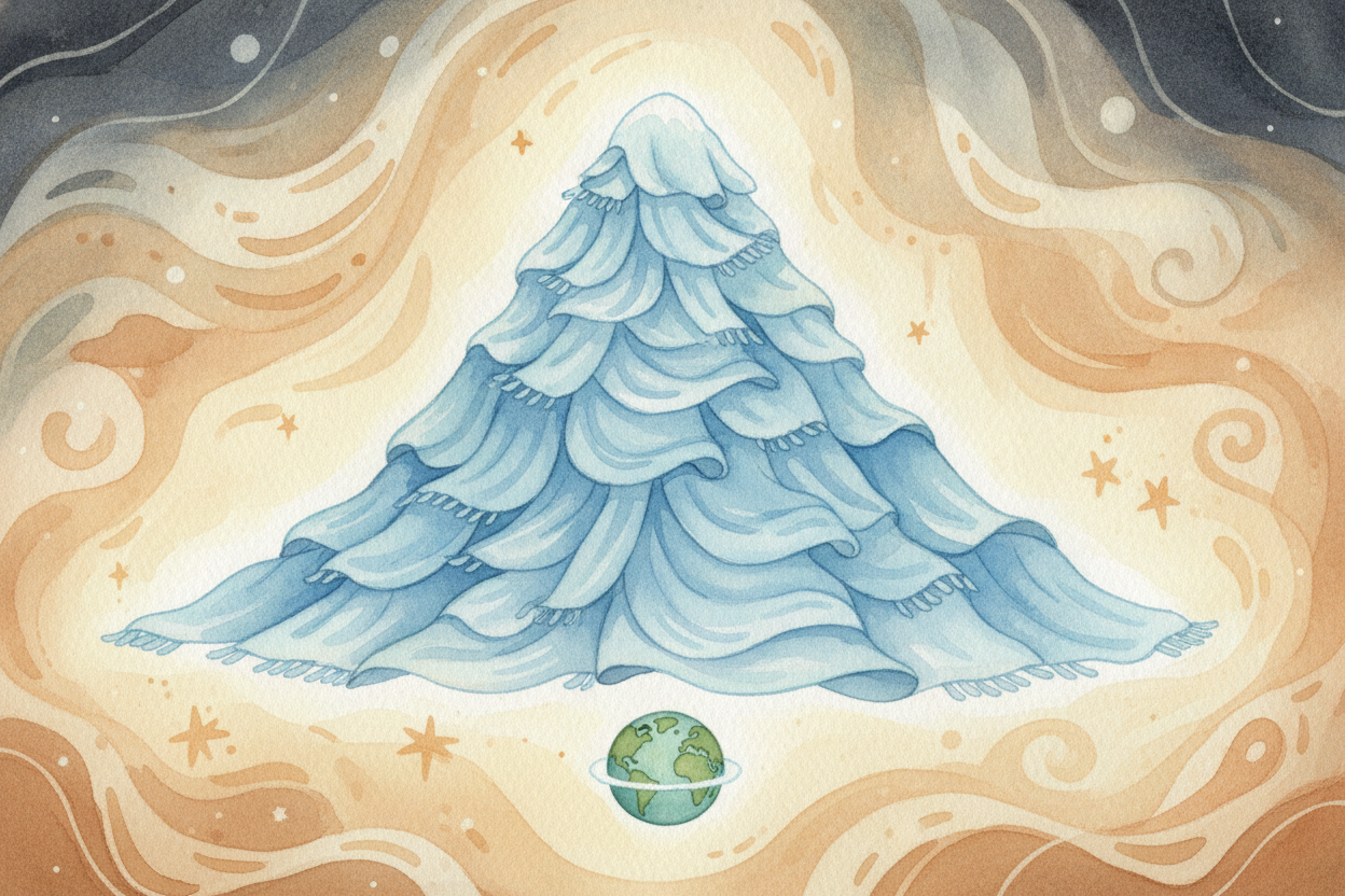 Now imagine the whole sky as a **giant stack of fluffy blankets**, _lying on top of the Earth_. Each blanket is a layer 