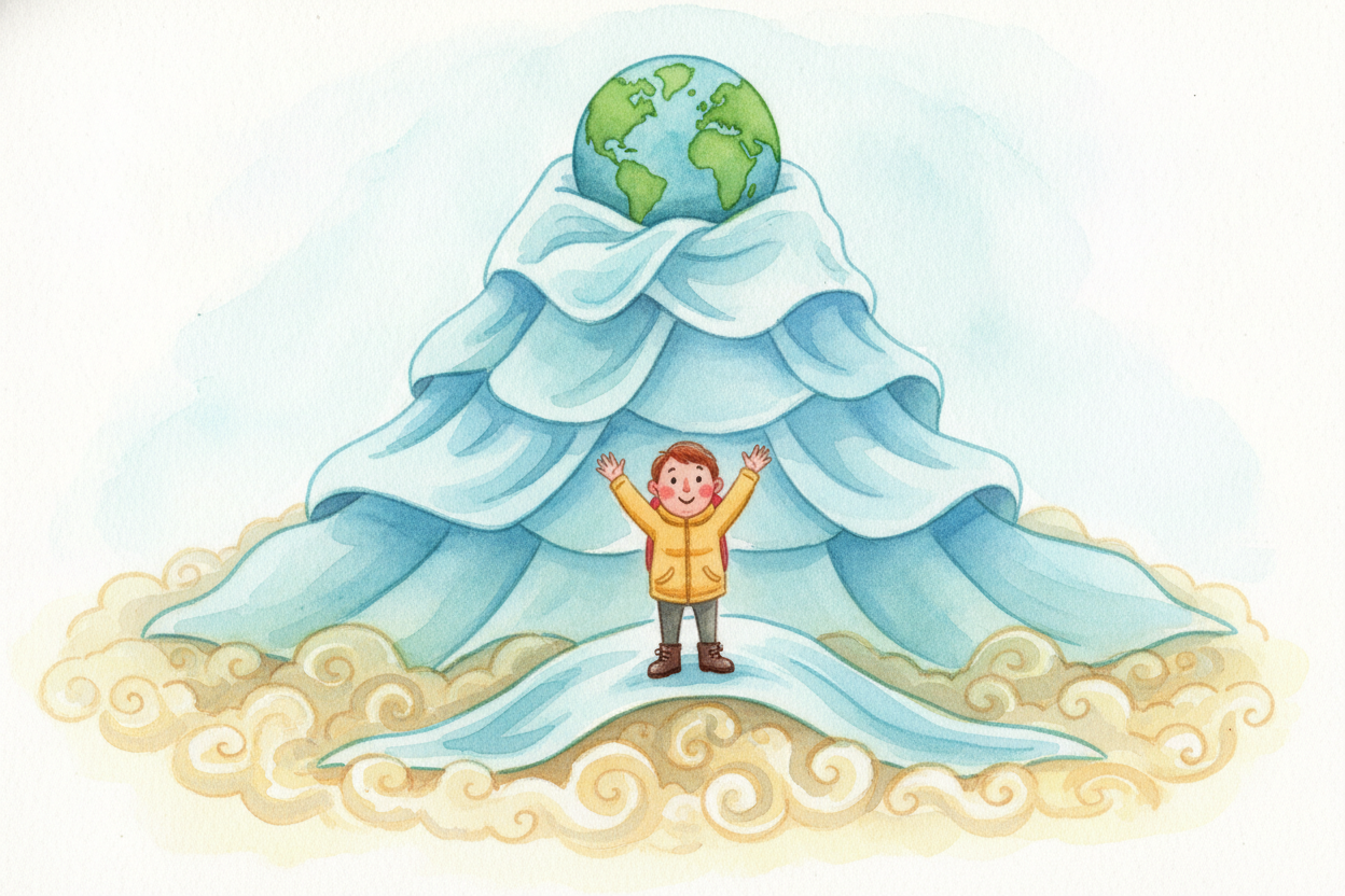 So the air isn't really "missing" up high — it's just **spread thin**, because _there are fewer blankets left to squeeze