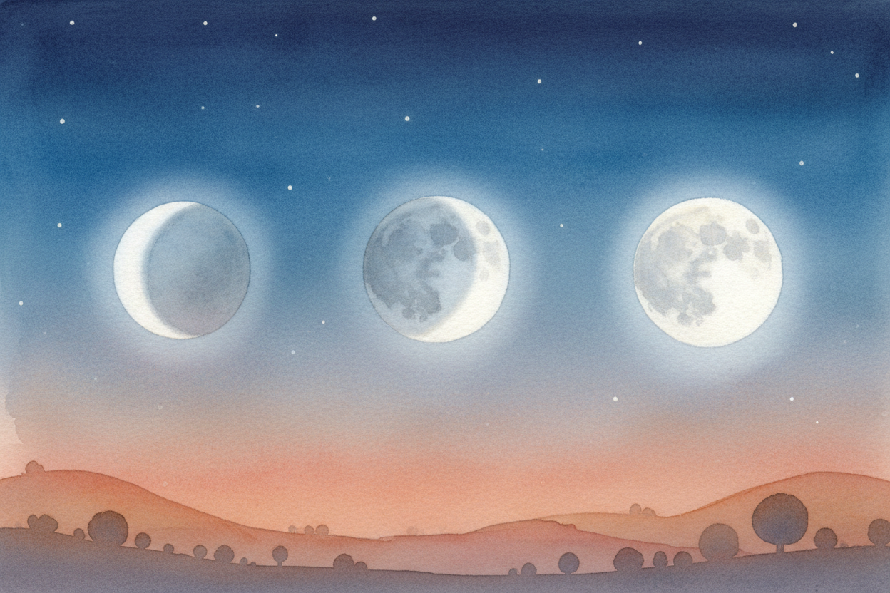 ~~Keep watching.~~ The moon keeps traveling, and we see more and more of the lit half. Half-lit is called a *quarter moo