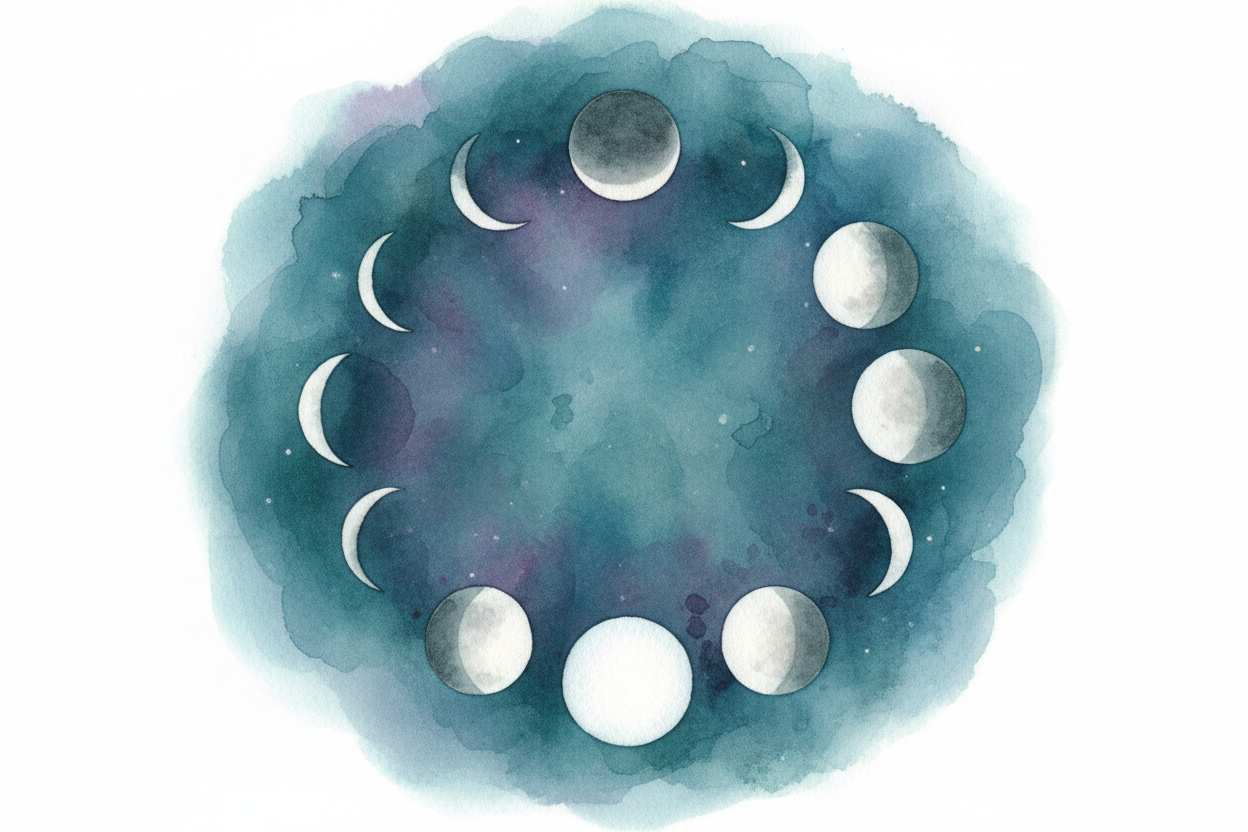 ~~Then the cycle reverses.~~ The full moon shrinks back through gibbous, quarter, crescent, and finally disappears into 