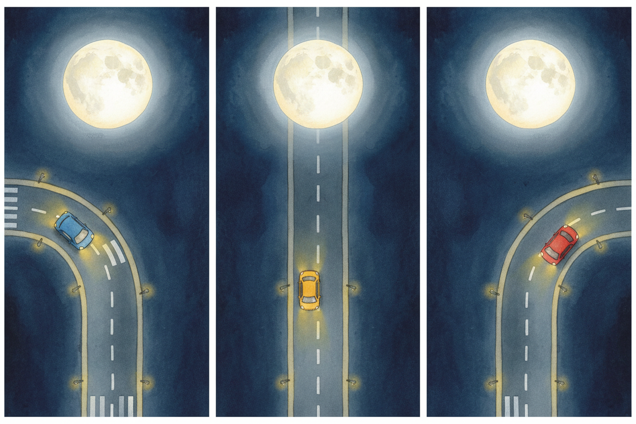 Because you **barely move relative to the moon**, *the angle between you and the moon doesn't change*. ~~It stays in the