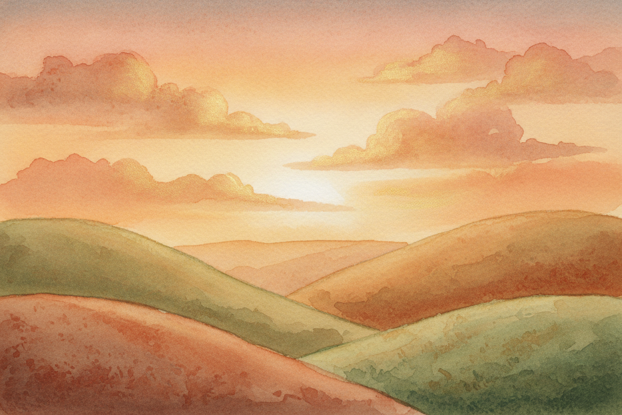 Every evening, ~~the sky throws a quiet party~~. The blue of the afternoon packs up, and in roll the oranges, the pinks,