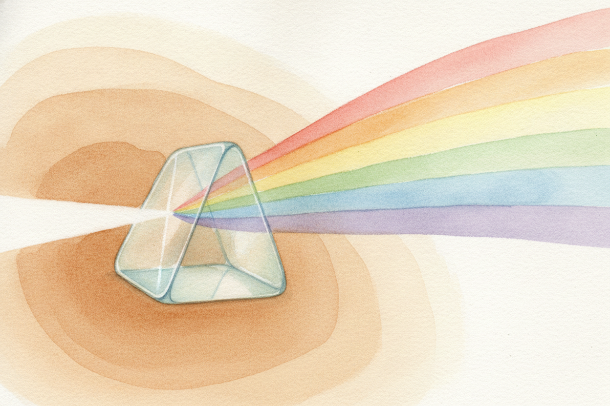 ~~First, a secret about sunlight:~~ it **isn't actually white**. Hidden inside every sunbeam is a whole rainbow — ==red,
