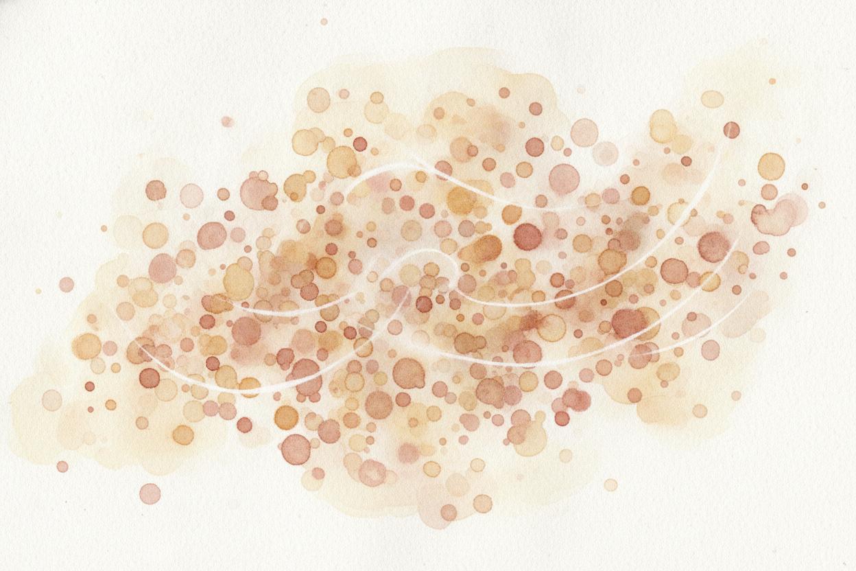 Now meet the air. It's packed with countless specks too small to see — bits of gas bouncing everywhere. When sunlight pu