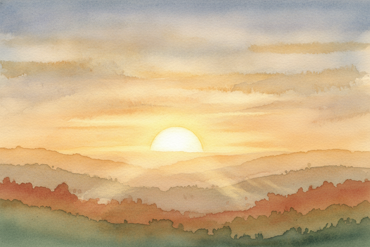 ~~But at sunset, everything shifts.~~ The sun sinks low to the horizon. Now its light has to travel sideways through a *