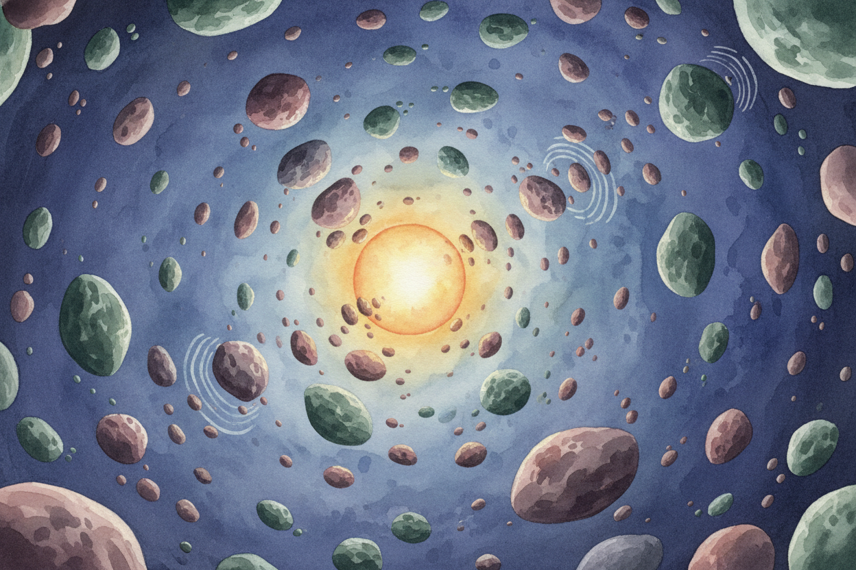 Now rewind the clock **four and a half billion years**, back to when the planets were brand new. ~~Space was a messy con