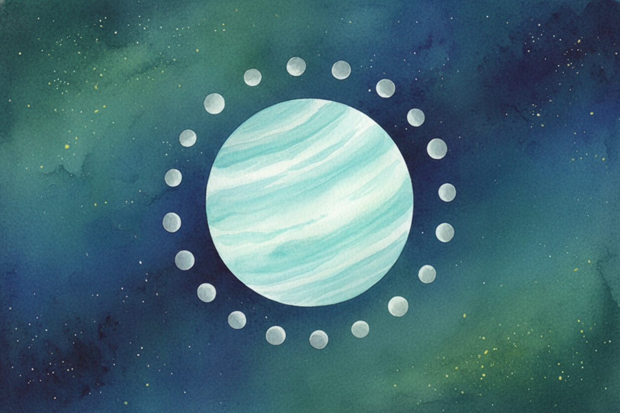 There's a **lovely clue** that backs up the crash story: ++Uranus++'s moons. They circle the planet lined up neatly with