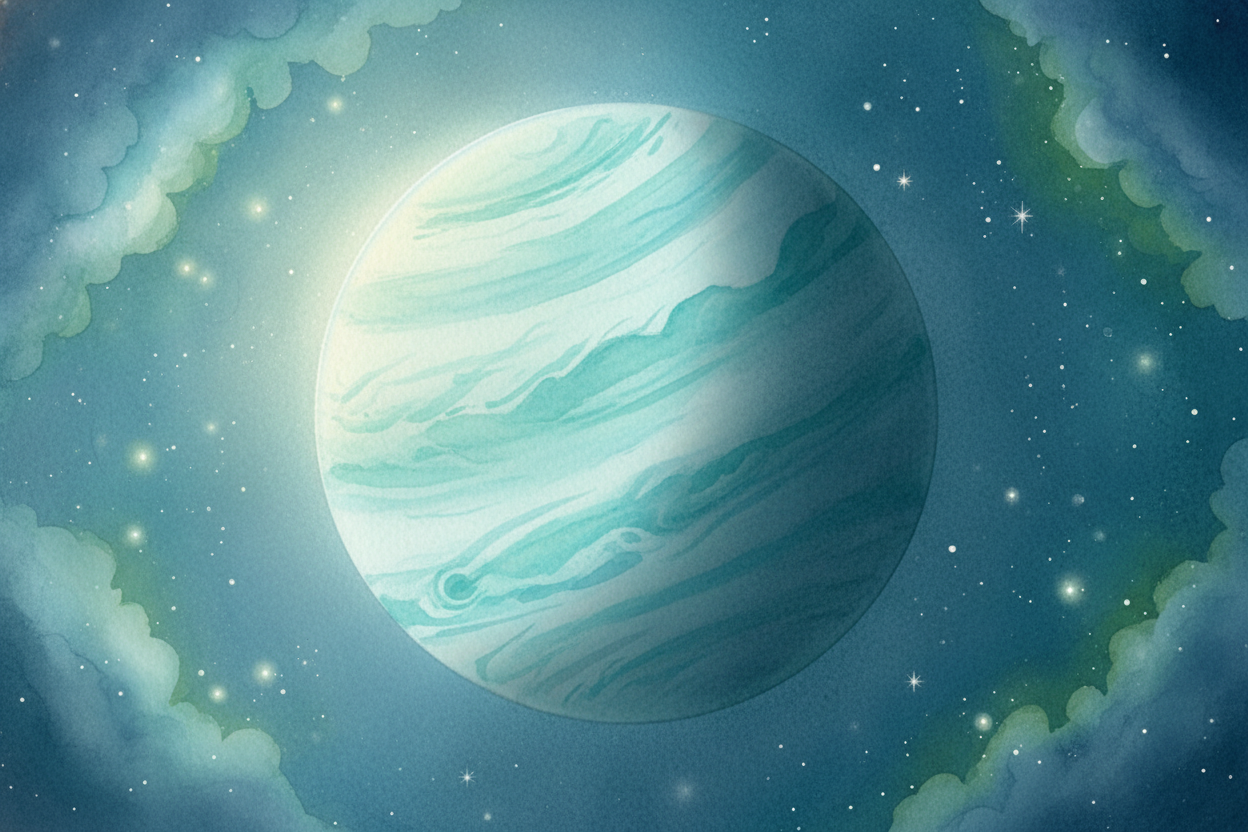 Living sideways gives ++Uranus++ the strangest seasons anywhere. Because one pole leans almost straight at the Sun for y
