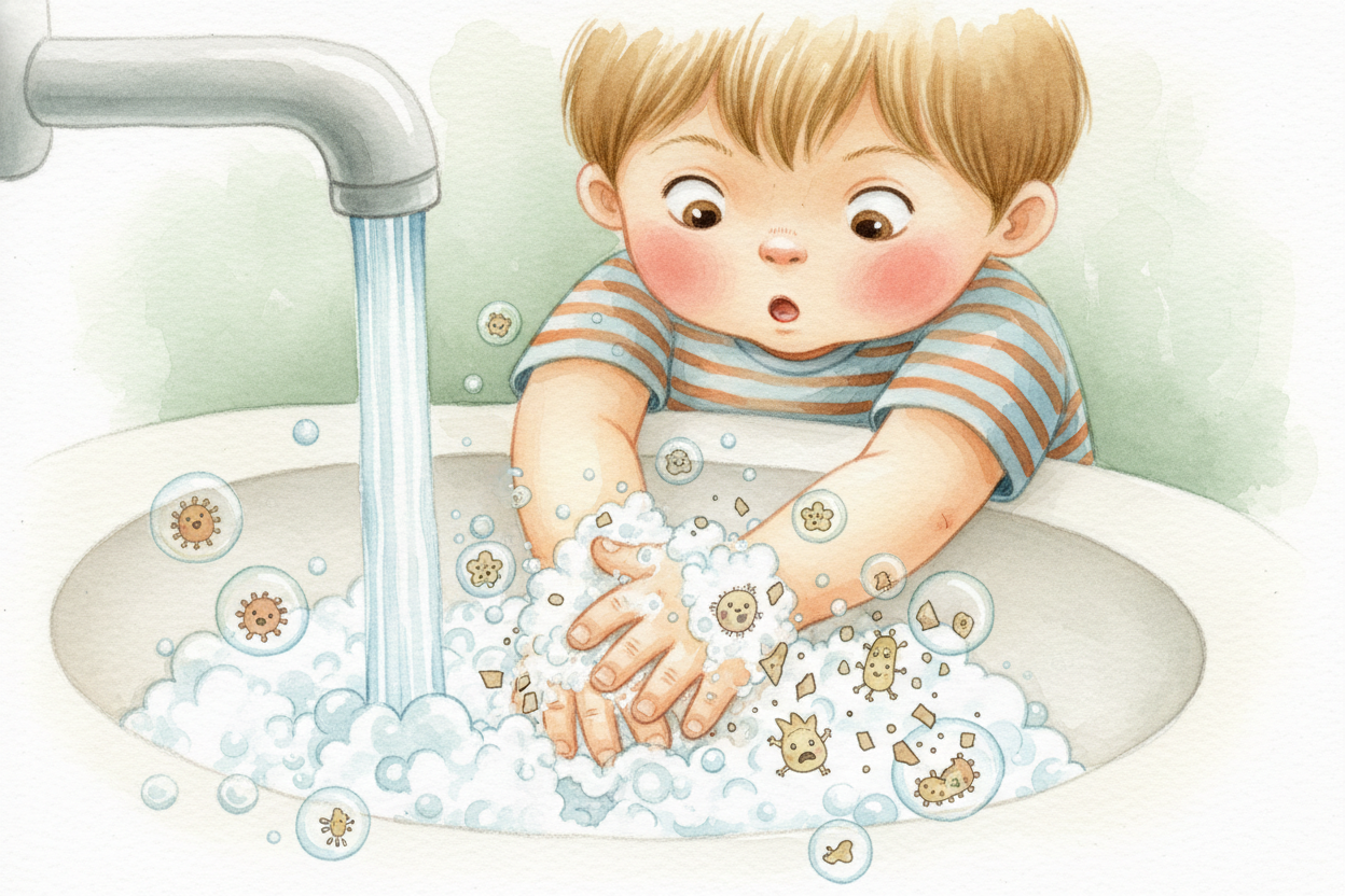 As you rub your hands together, you're not just spreading soap around — you're creating a ~~germ demolition zone~~. The 
