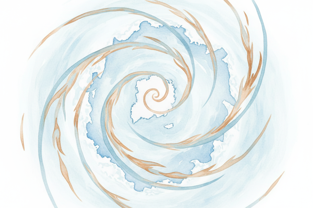 But Earth isn't sitting still. It's spinning eastward at about a thousand miles per hour at the equator. Air moving nort