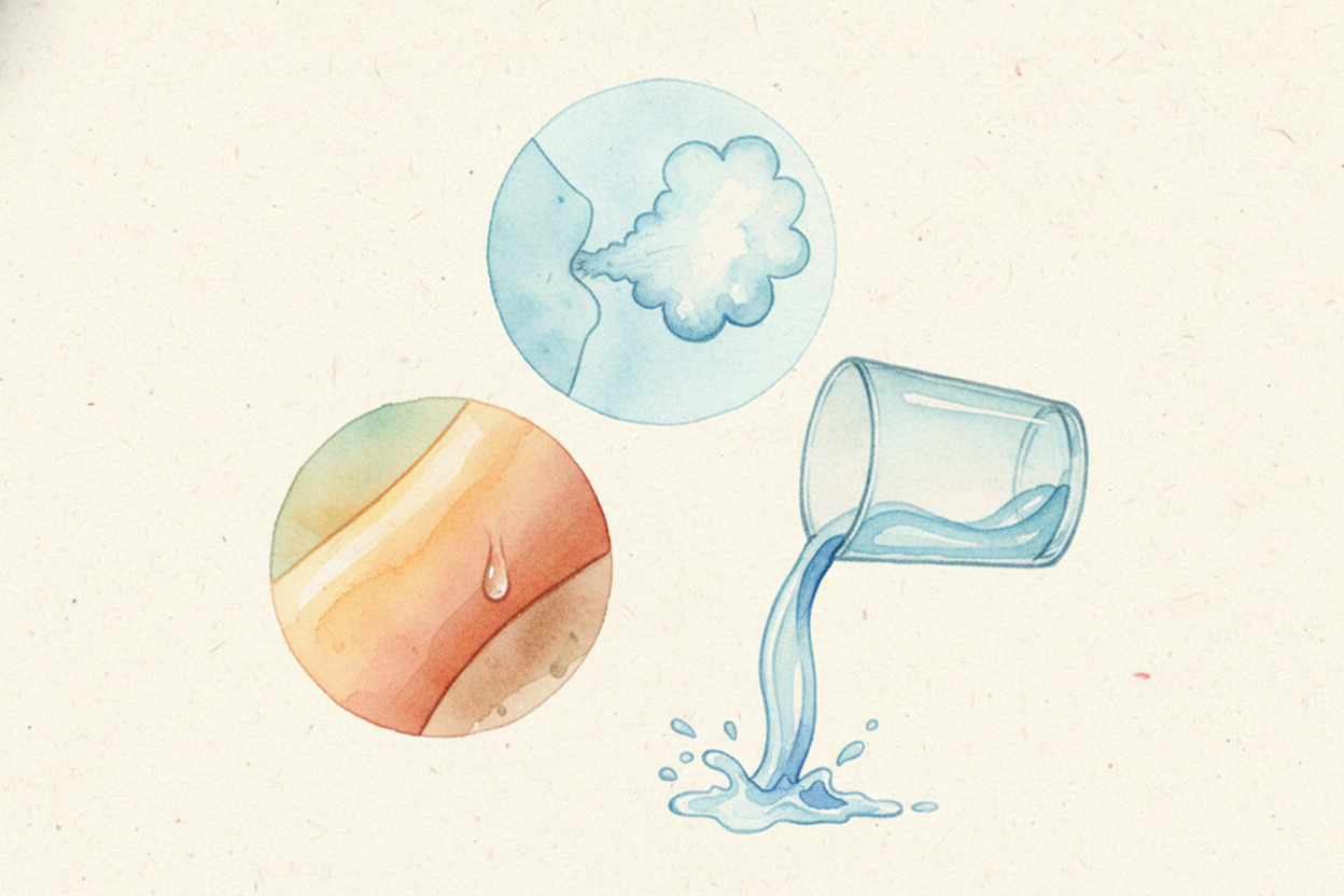 ~~But your body is always losing water~~, even when you don't notice. You *breathe out moist air* with every breath. You